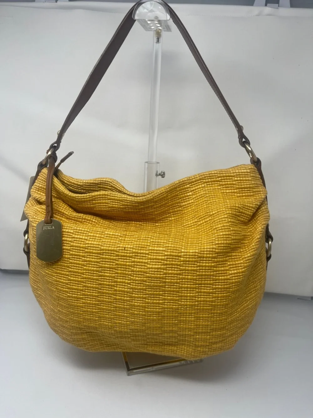 Furla Mustard yellow textured leather hobo bag